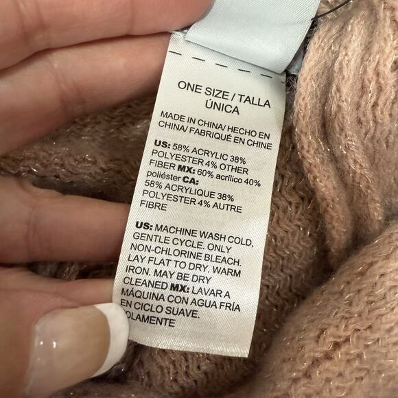 Chico’s Cozy Stripe Cowl Neck Poncho O/S Mellow Rose Pink Metallic Fringed NEW - Picture 7 of 9